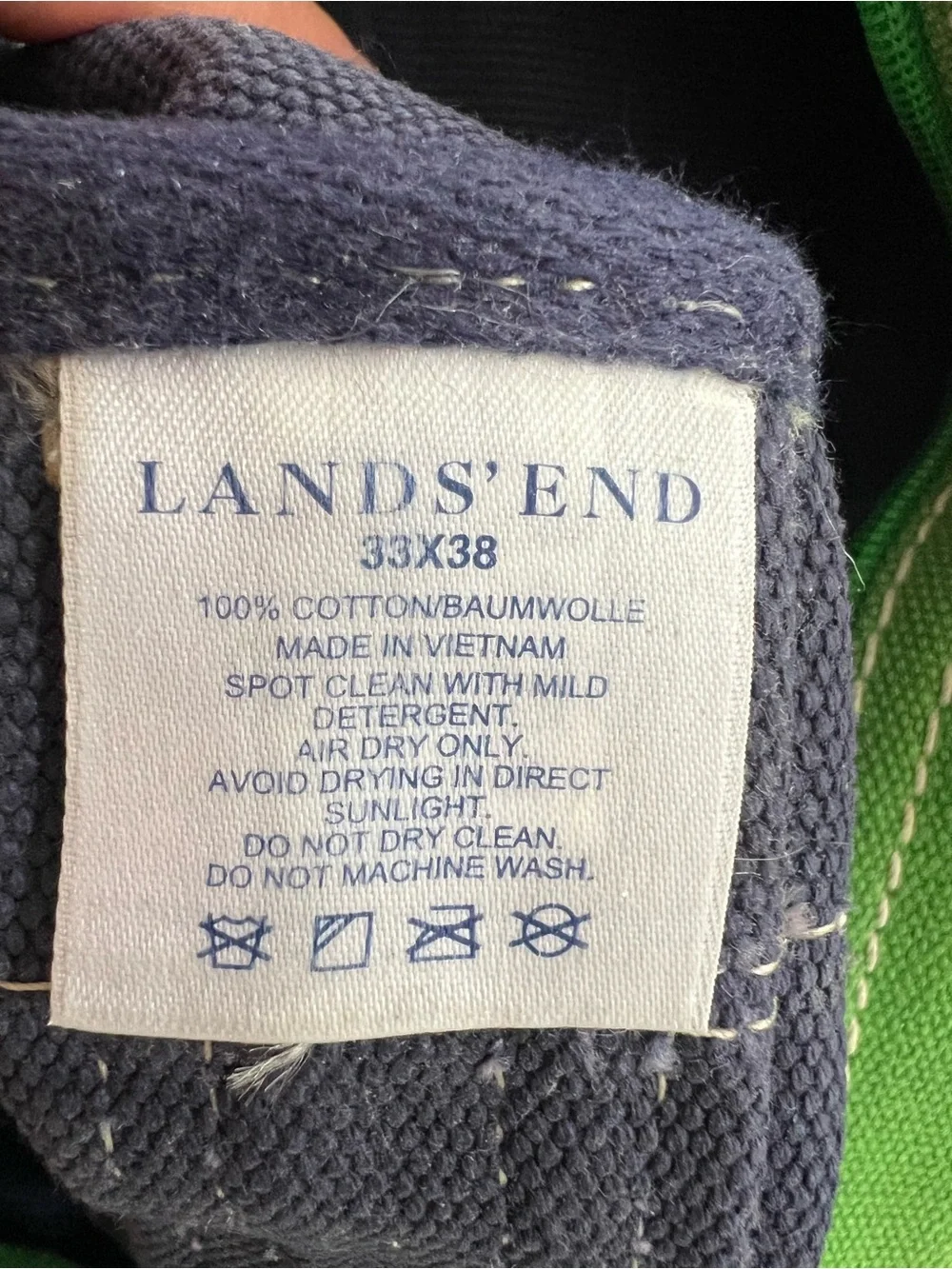 Lands End Vintage Small Zippered Tote Navy Blue/Lime Green 12x9x6